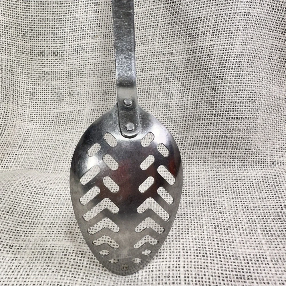 EKCO Stainless Vanadium Slotted Spoon Black Handle Made in‎ USA Kitchen Utensil